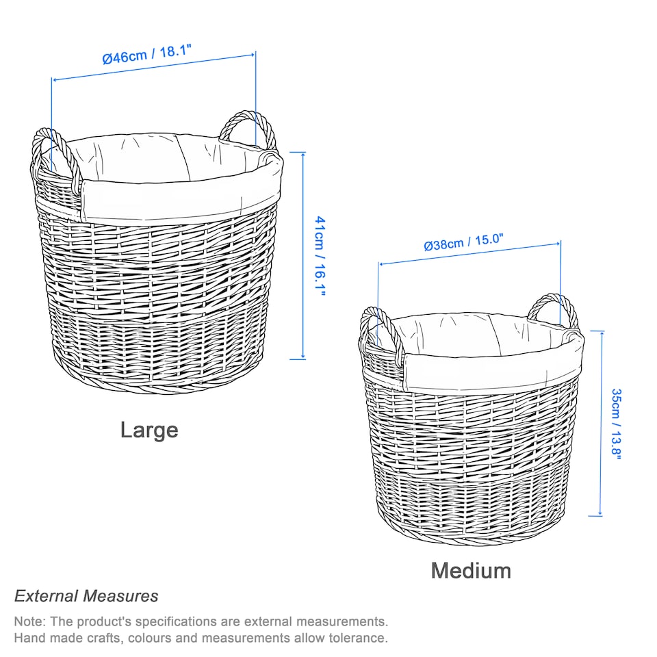 image 1 of Wickerfield Round Wicker Laundry and Storage Basket with Handles and Removable Liner