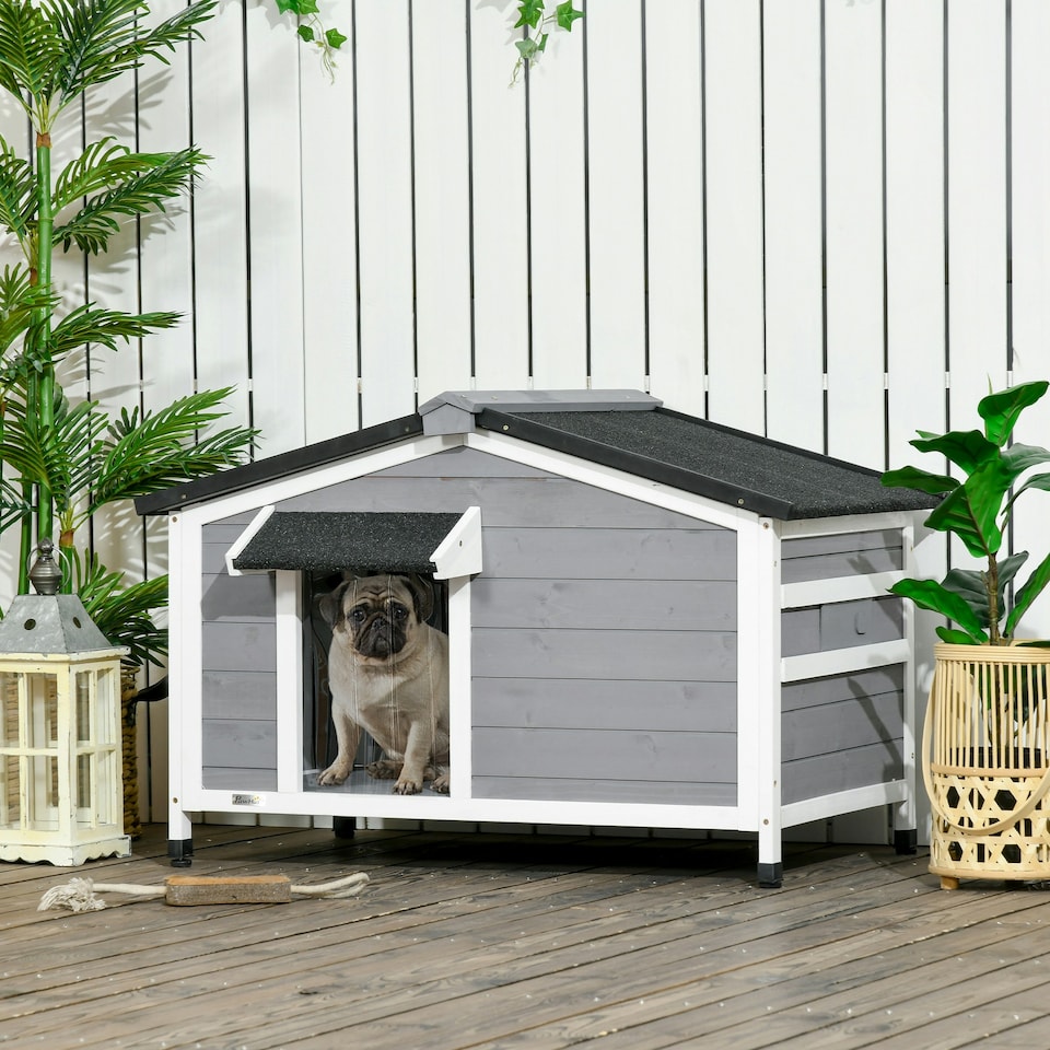 image 1 of PawHut Wooden Dog Kennel for Outside 97L x 72W x 65Hcm, Grey