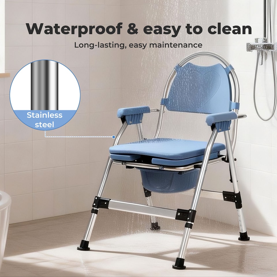 image 1 of Levede Folding Adjustable Metal Commode Chair for Bedroom Bedside Shower
