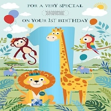 Words 'n' Wishes Boys 1st Birthday Card, Age 1 Safari Animals Special Little Boy, Brother, Son, Grandson, Godson or Nephew