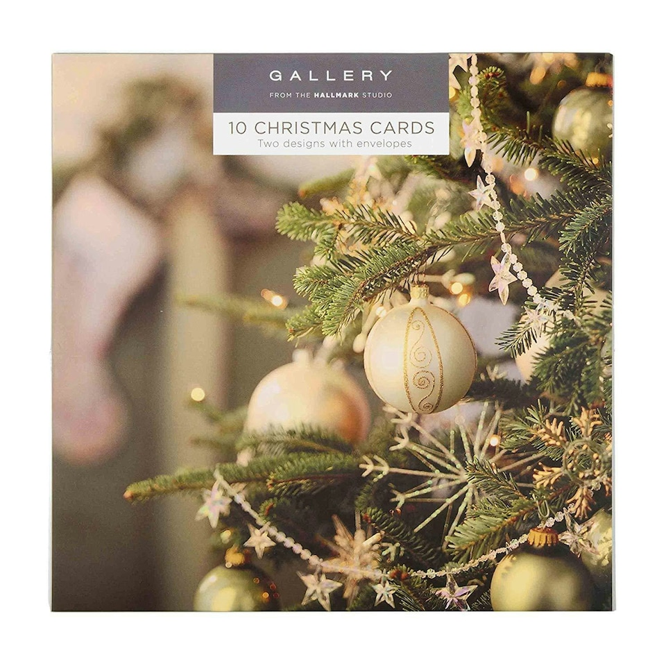 image 1 of Hallmark 25499882 Gallery Christmas Card Pack"Stockings and Trees" - 10 Cards, 2 Designs