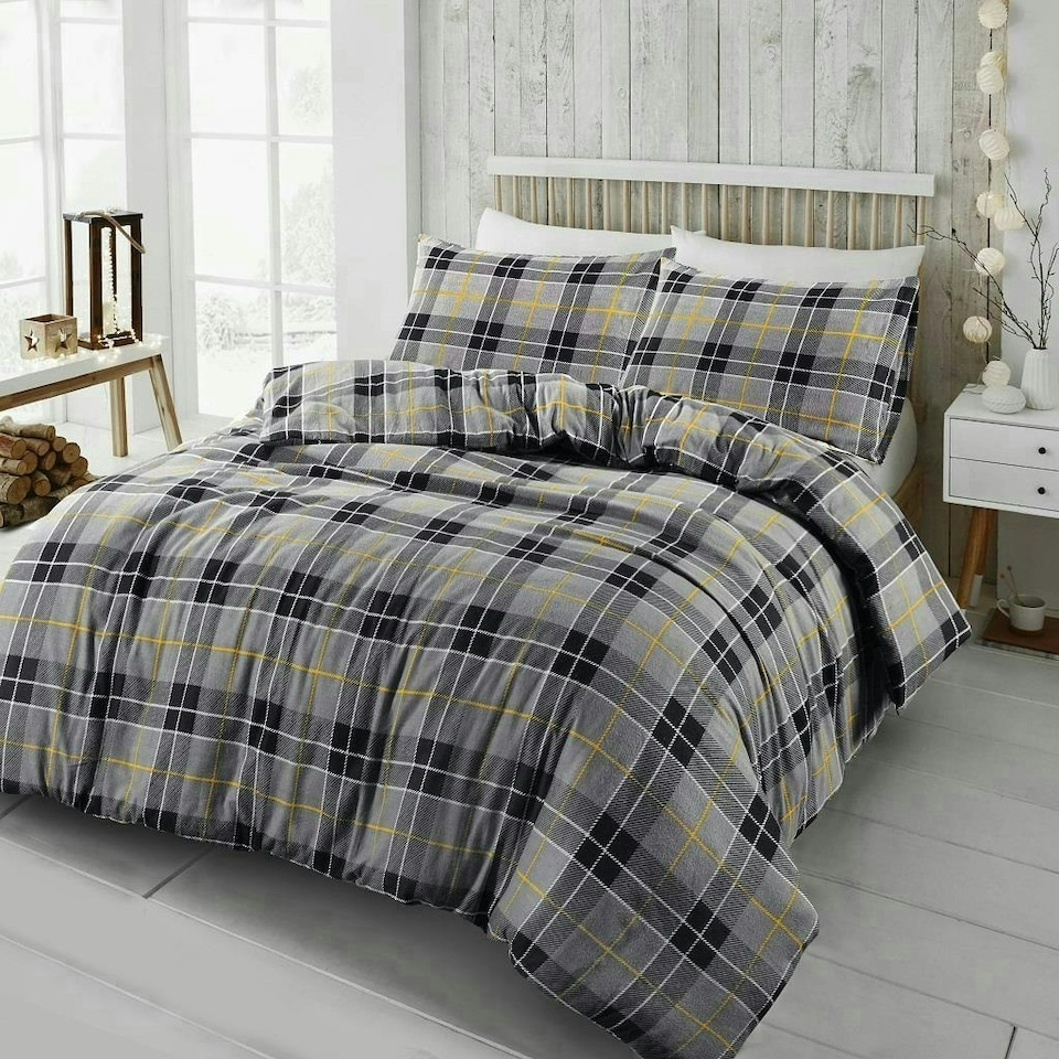image 1 of Tartan Check Brushed Cotton Duvet Cover Set - King - Grey