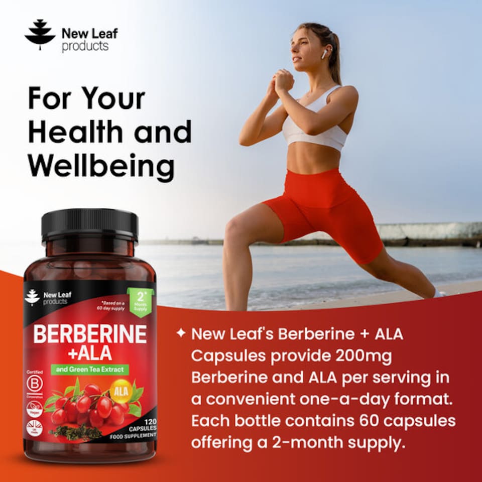 image 1 of New Leaf Berberine & ALA Capsules - 120 Vegan Capsules With Green Tea Extract