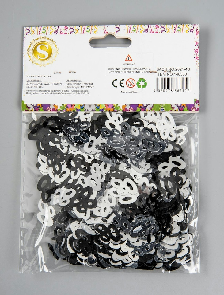 image 1 of 80th Birthday Confetti Black & Silver 1 pack x 14 grams birthday decoration Foil Metallic 1 pack