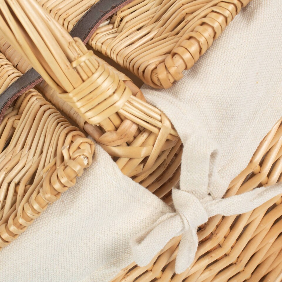 image 1 of Buff Oval Picnic Basket with White Lining | White | White