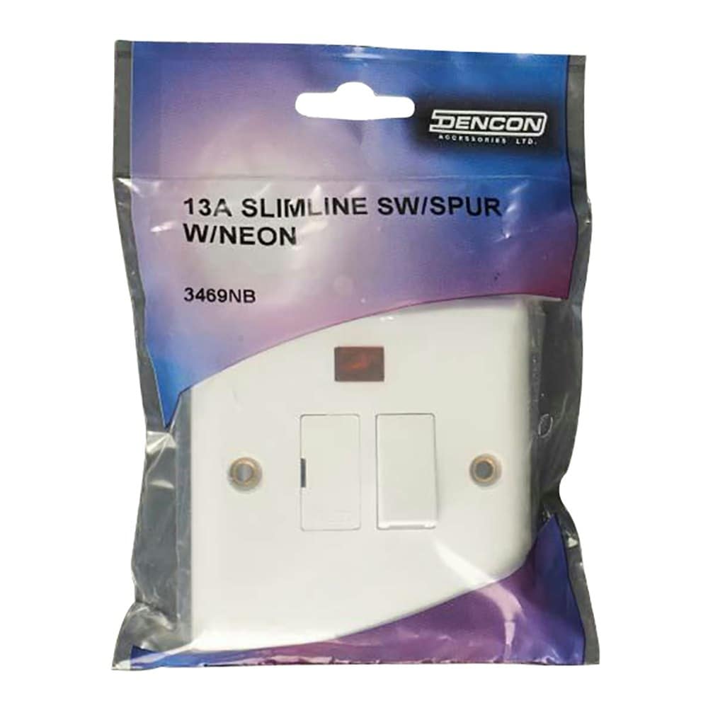 Dencon Slimline 13A Spur With Neon - White - One Size