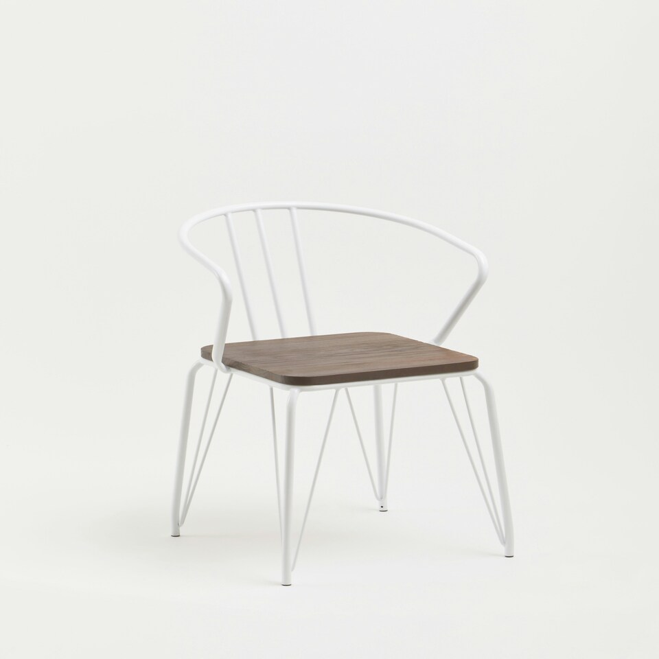 image 1 of Interiors by Premier White Metal and Elm Wood Arm Chair, Accent Dining Arm Chair, Versatile Wooden Chair for Home, Office, Lounge