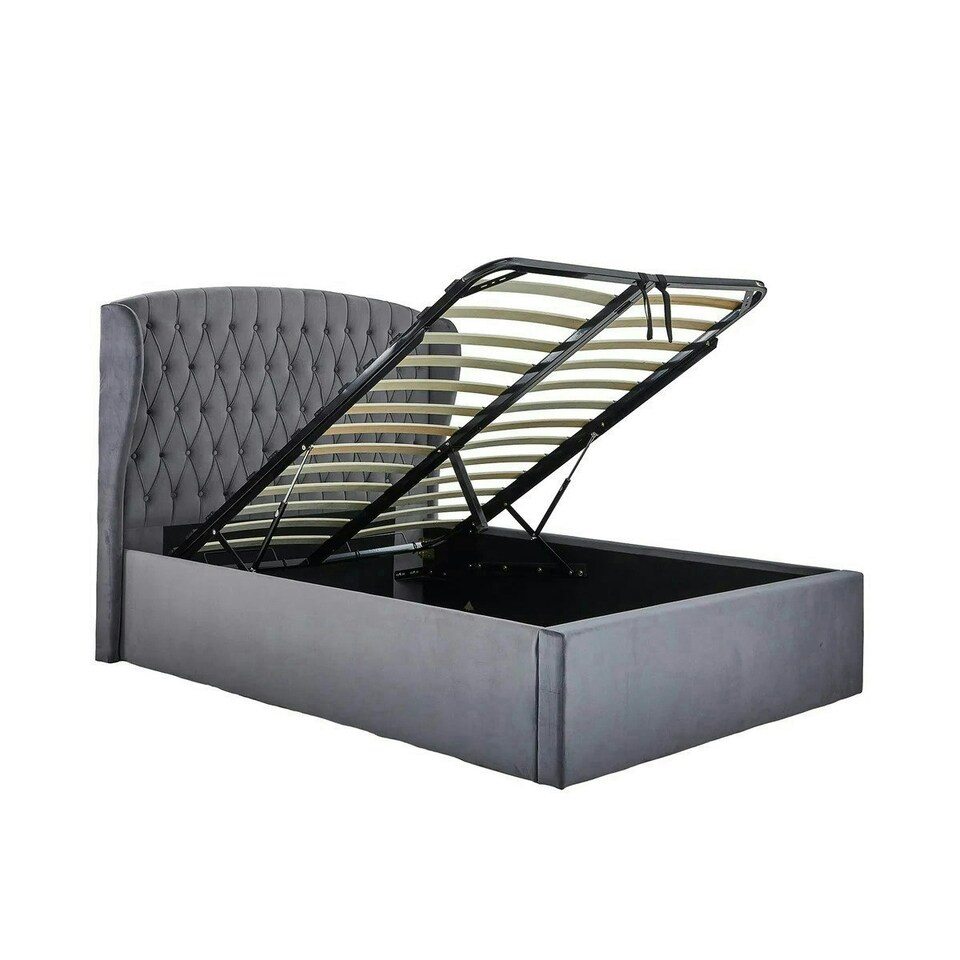 image 1 of Warwick Grey Velvet Ottoman Bed And Super Ortho Orthopaedic Mattress Double N/A