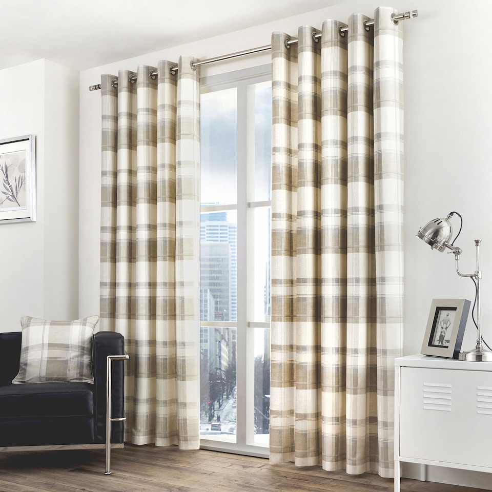 image 1 of Fusion Balmoral Check Eyelet Curtains Natural