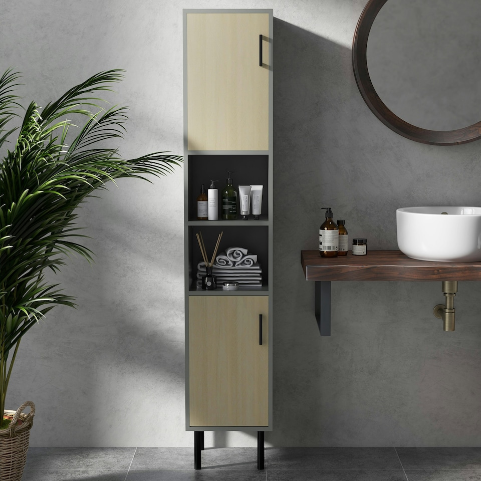 image 1 of kleankin Tall Bathroom Storage Cabinet, Slim Floor Cabinet for Living Room