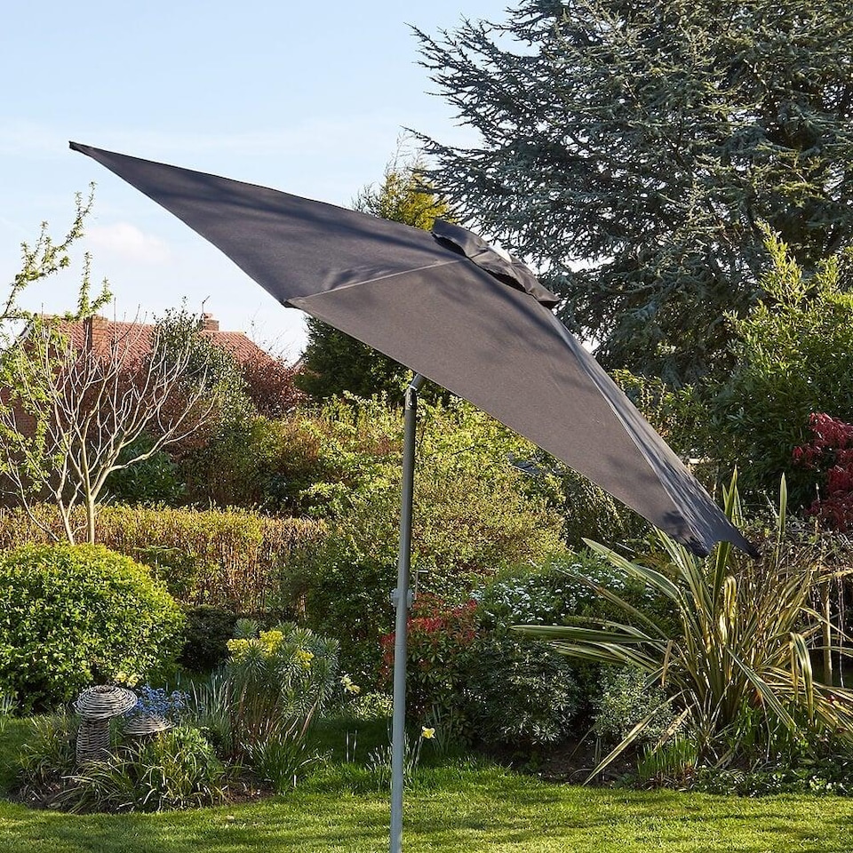 image 1 of Garden Parasol 2.7 Metre Patio Shade Rust Proof Aluminium Pole Crank Tilt | Black
