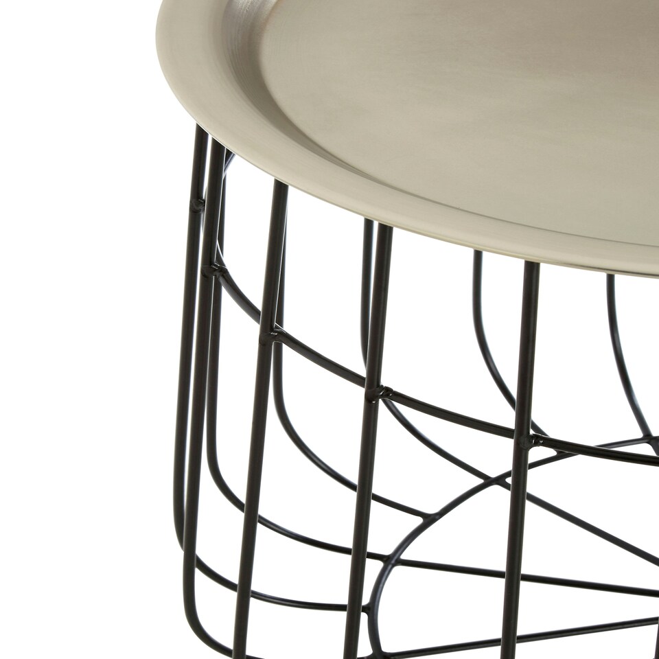 image 1 of Silver And Black Wire Detail Side Table,Contemporary Round Table With Recessed Top,Perfect for Small Spaces