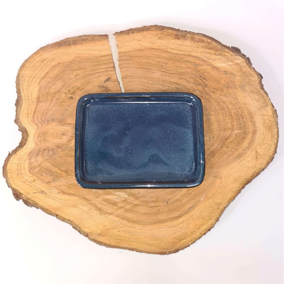 Yorkshire Bonsai 31cm Glazed Drip Tray Rectangle Blue