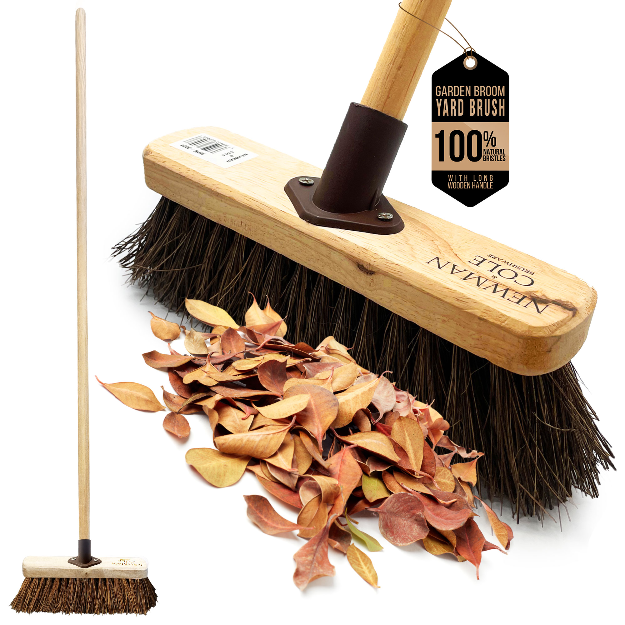 Outdoor Broom 10" Yard Brush Heavy Duty Stiff Bristle Garden Sweeping Brush for Patio & Driveway | Brown | 1