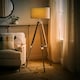 image 1 of ValueLights Modern Light Wood And Chrome Tripod Floor Lamp With Cool Grey Drum Shade