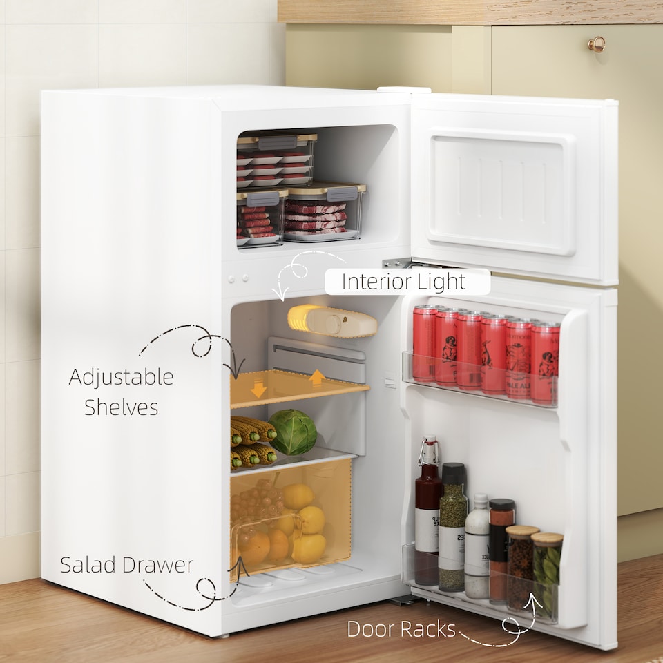 image 1 of HOMCOM 88L Under Counter Fridge with 5-Setting Thermostat, White | White