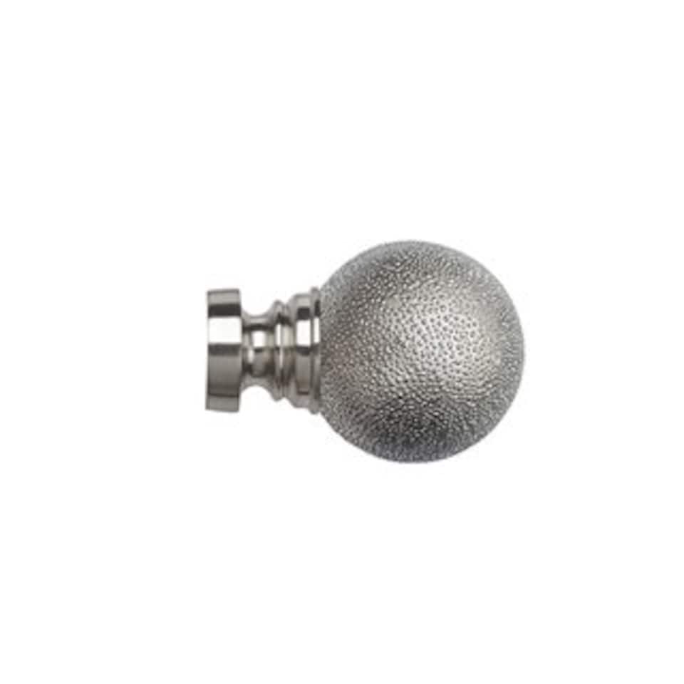 image 1 of 35mm Fixed Length Metal Curtain Pole Set Satin Silver Textured Ball Finial 80cm | Silver | Silver