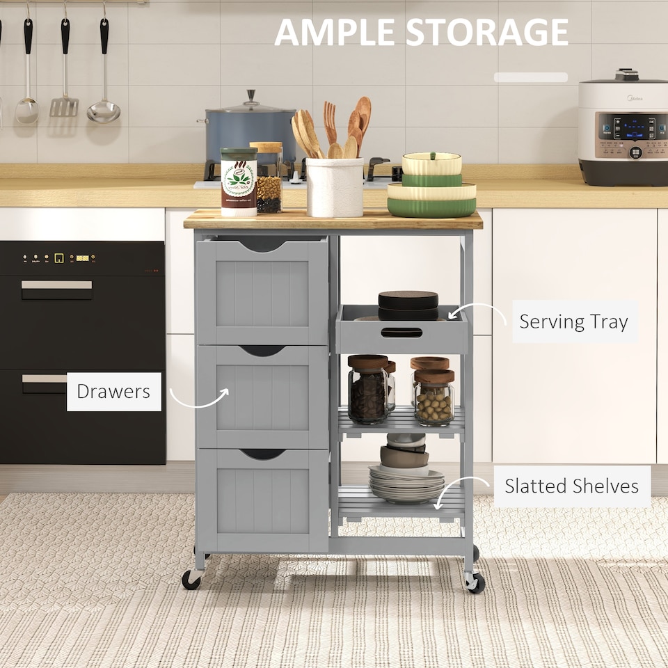 image 1 of HOMCOM Rolling Kitchen Island Cart, Bar Serving Cart on Wheels Grey