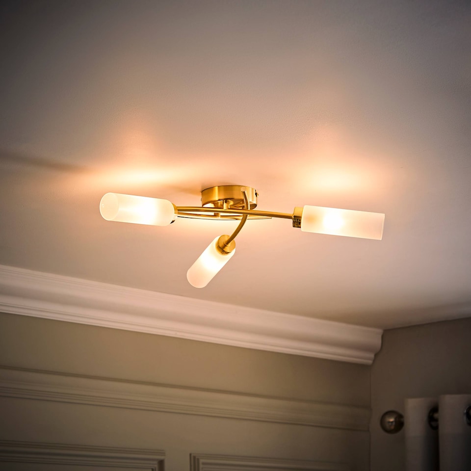 image 1 of ValueLights Maya Brushed Gold 3 Way Curved Cross Over Ceiling Light | Gold