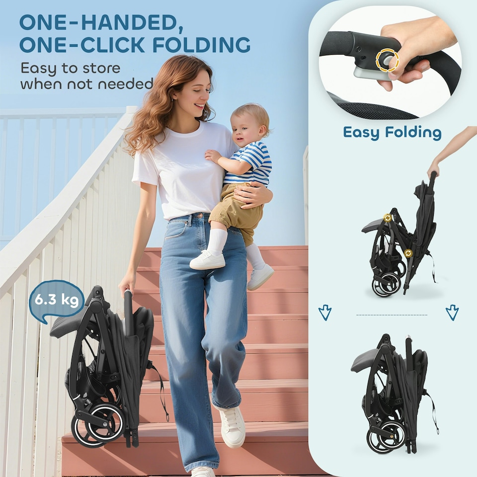 image 1 of AIYAPLAY Travel Stroller with Easy Folding, Lightweight Pushchair Grey