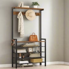 Entryway Coat Rack Stand with Shoe Storage Shelves – Industrial Hallway Organiser
