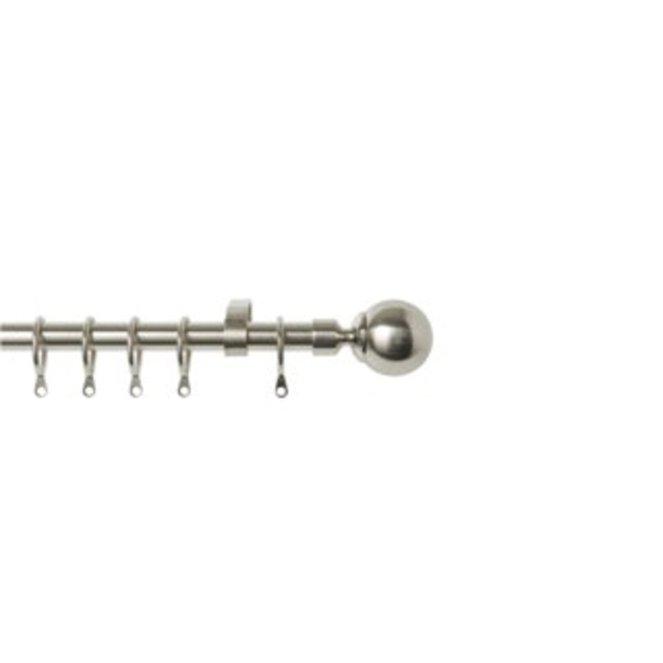 image 1 of 16 - 19mm Satin Silver Ball Metal Curtain Pole Set 120 - 215cm Silver | Silver