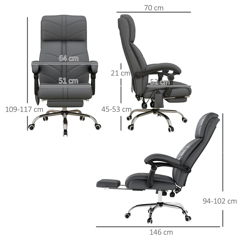 image 1 of Vinsetto PU Leather Vibration Massage Office Chair with Heat, Footrest, Grey