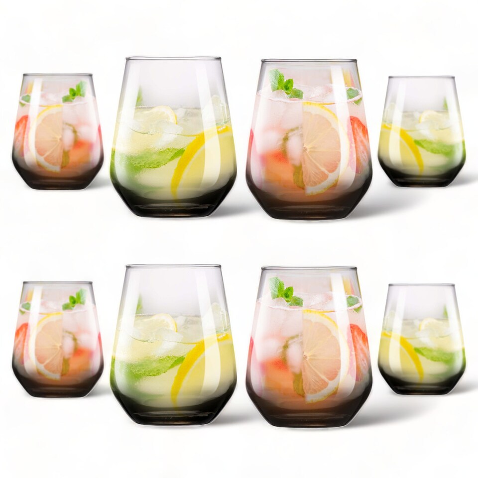 450ml Smoked Black Glass Drinking Glasses Tumblers | Clear | 8