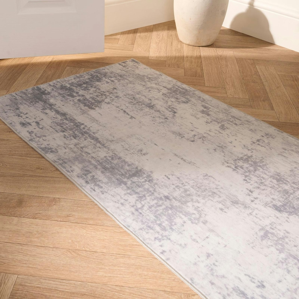 image 1 of OHS Abstract Print Washable Indoor Carpet Floor Rug Runner, 66x200cm - Charcoal | Grey | Charcoal Grey | 66x200cm