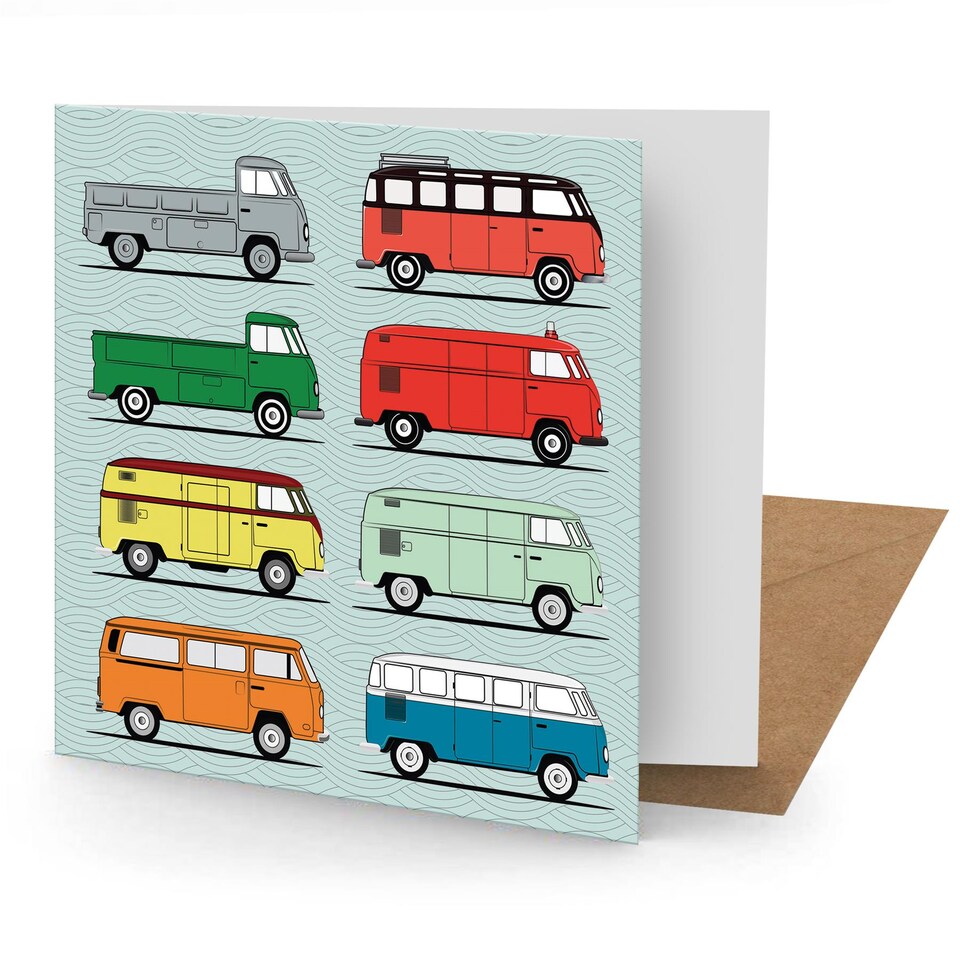 Camper Van Greetings Card Suitable for Birthdays, Thank You, Any Occasion, 15 x 15 cms, Mullti-Coloured