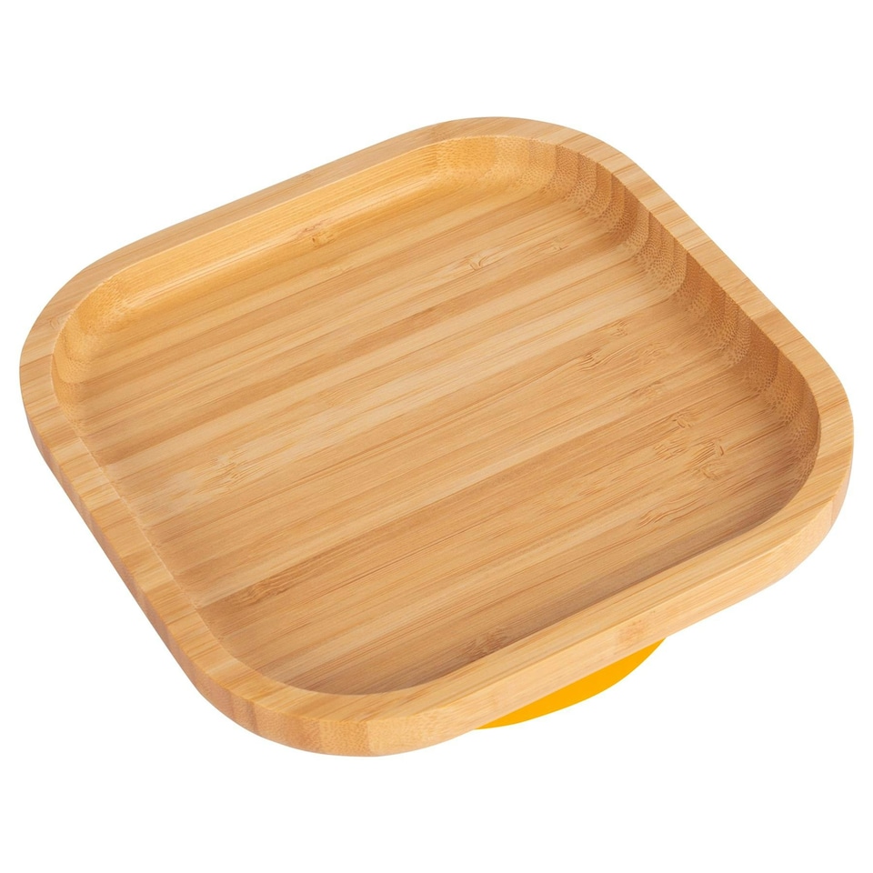 image 1 of Tiny Dining Children's Bamboo Suction Square Plate - Yellow