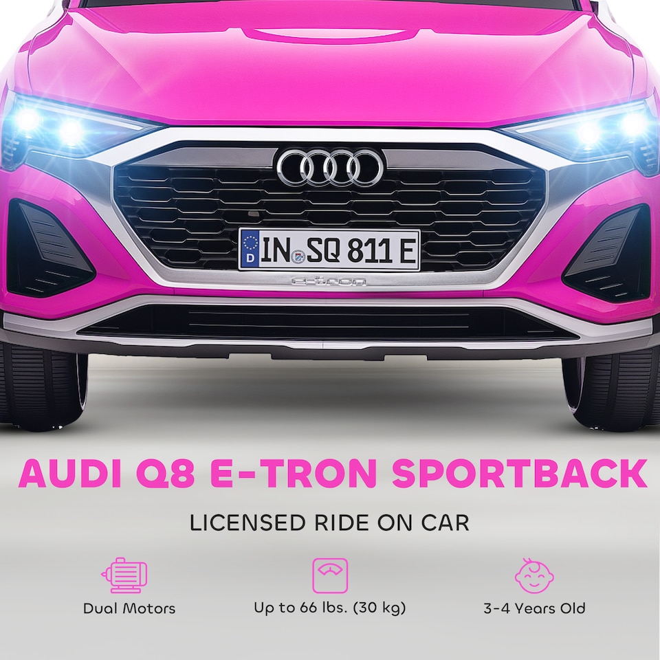 image 1 of AIYAPLAY Audi Q8 E-tron Licensed Electric Car for Kids, 12V Electric Ride on Sportback Design with Remote Control, 4 Suspension Wheels, LED Lights, Music, Horn, for Ages 3-4 - Pink