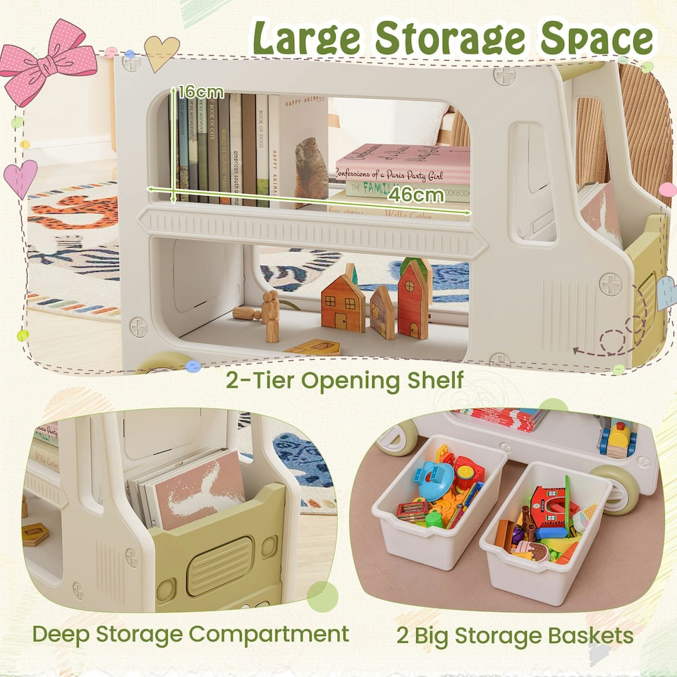 image 1 of COSTWAY Kids Storage Organizer Car Shaped Cabinet w/Storage White