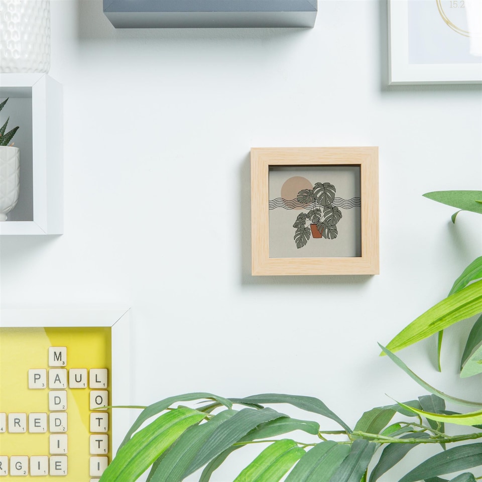 image 1 of Nicola Spring 4 x 4" Photo Frame - Light Wood - 3D Photo Frame Picture Frame Box Portrait Display Case (12.5 x 12.5cm)