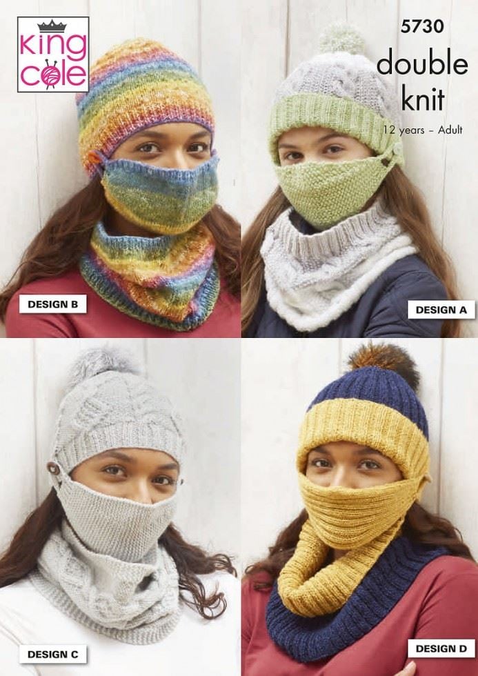 King Cole Merino Blend DK & Luxury Fur Knitting Pattern 5730, Headwear, Scarves and Accessories for Kids, Teenagers and Women - 12 Years - Adult