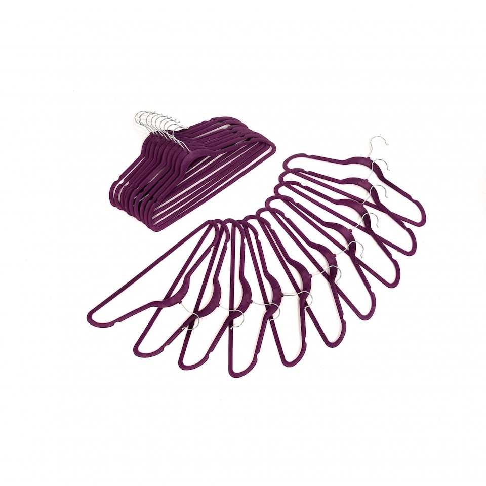 image 1 of Pack of 20 Purple Non-Slip Space Saving Velvet Clothes Garment Coat Suit Hangers