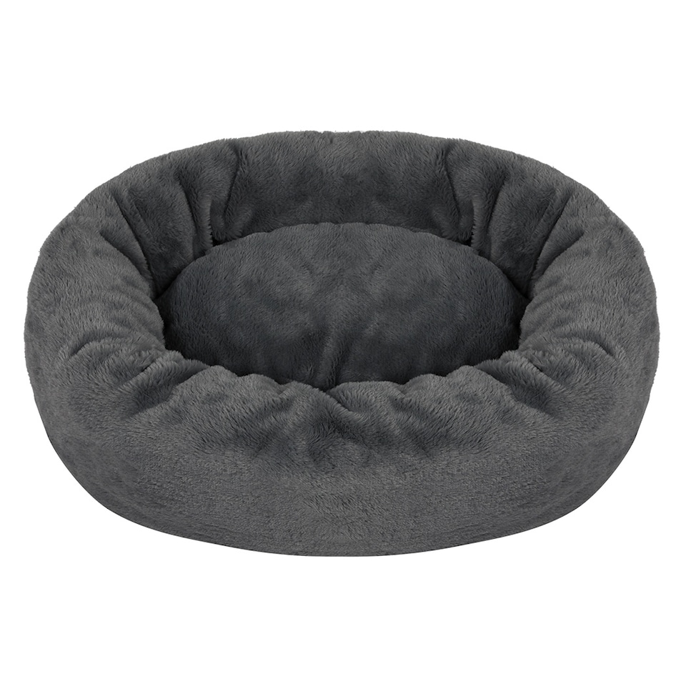 image 1 of Skylos Small Dog Bed Donut Cushion Soft Plush Calming Washable Pet Bed | Grey | 60 x 45cm | One Size