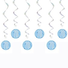 Blue Glitz Age 70 Holographic Hanging Swirl Decorations - Pack of 6
