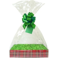Gift Basket Kit - Tartan Hamper Tray with Green Gift Wrap Accessories (small 20x15x5cm)