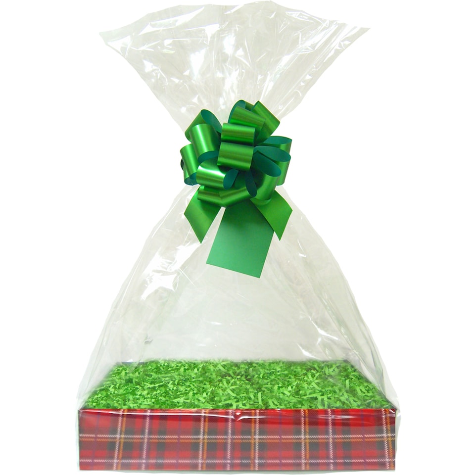 image 1 of Gift Basket Kit - Tartan Hamper Tray with Green Gift Wrap Accessories (small 20x15x5cm)