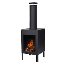 Square Chiminea Outdoor for Garden and Patio 100cm Modern Black Metal Brazier Fire Pit Durable Easy to Assemble Wood Log Burner