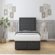 Sloomy Ashford Graphite Dumfries Ottoman Bed With Mattress With 54" Floor Standing Headboard 4' Small Double