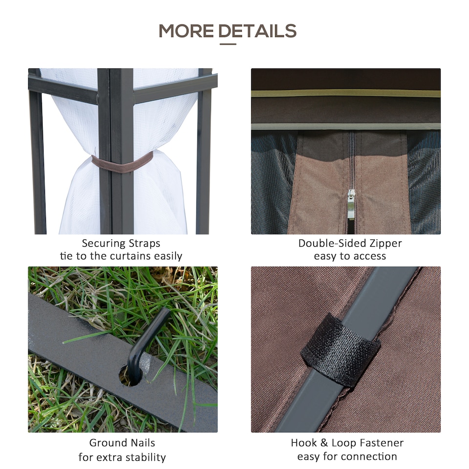 image 1 of Outsunny 3 x 3m Patio Gazebo Canopy Garden Pavilion Tent Shelter with 2 Tier Roof and Mosquito Netting, Steel Frame, Coffee