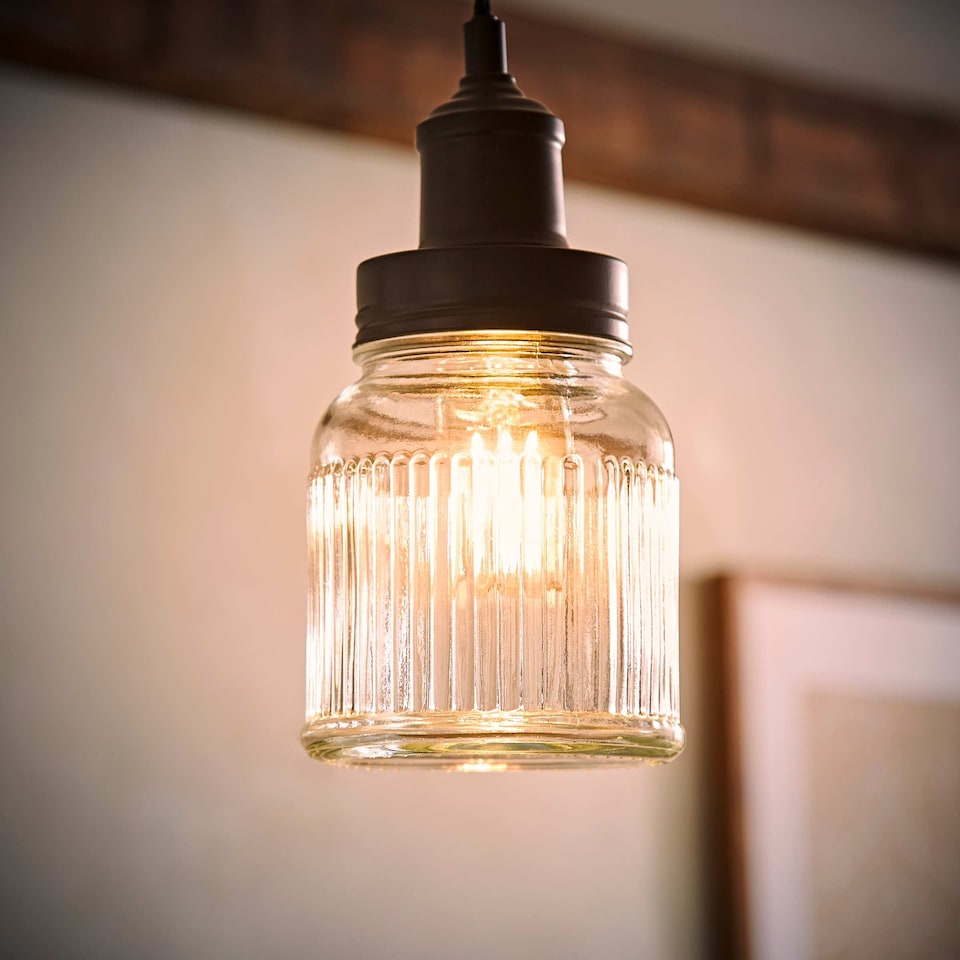 image 1 of ValueLights Ribbed Pattern Glass Jar Pendant Shade Black | Black