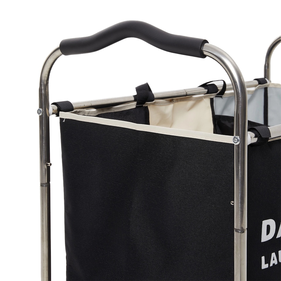 image 1 of Living and Home 3-Section Laundry Basket Cart with Metal Frame