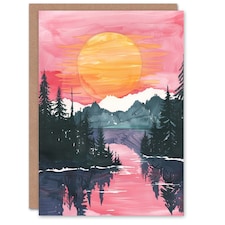 Greeting Card Lake Tahoe Forest Winter Sun Sunset Watercolour Birthday