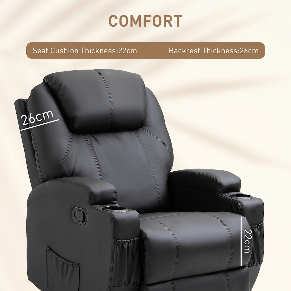 image 1 of HOMCOM 8-Point Massage Recliner Sofa Rocking Swivel with Remote, Black