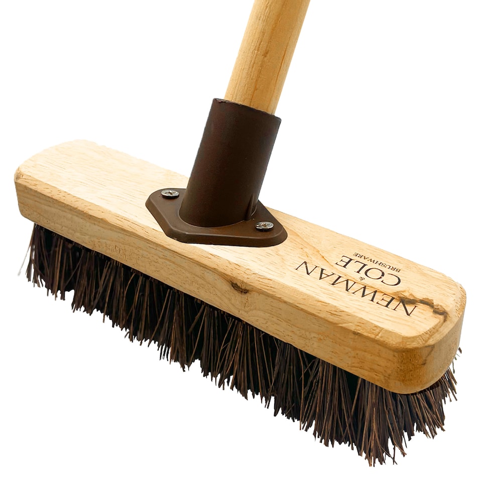 image 1 of Stiff Floor 9" Deck Scrub Brush Scrubbing Patio Scrubber Brush Broom with Handle