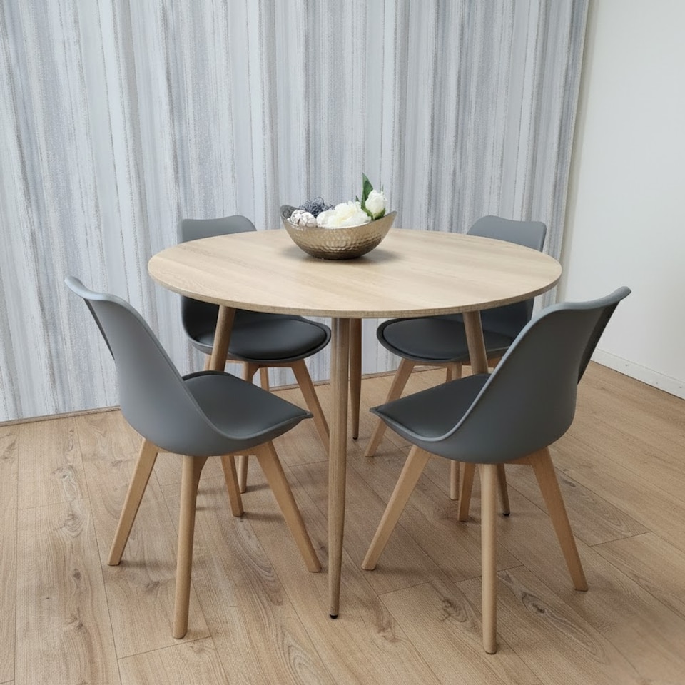 image 1 of Modern Round Dining Table Set With 4 Grey Plastic Chairs Dining Room Furniture