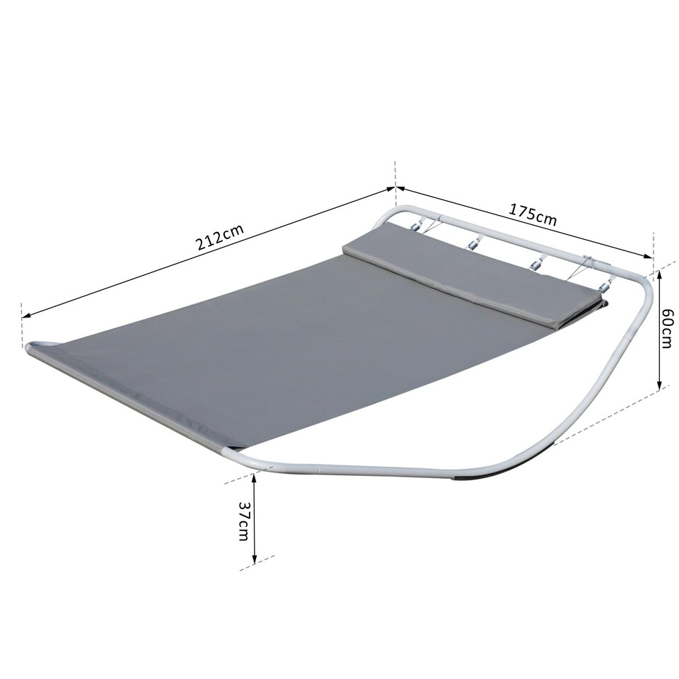 image 1 of Outsunny Double Hammock Sun Lounger Outdoor Day Bed Patio Grey